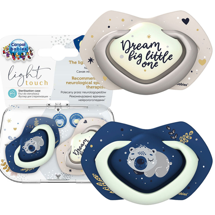 Smoczki dla dziecka CANPOL Smoczek uspokajający silikonowy 0-6 m symetryczny SLEEPY KOALA 2szt. BLUE